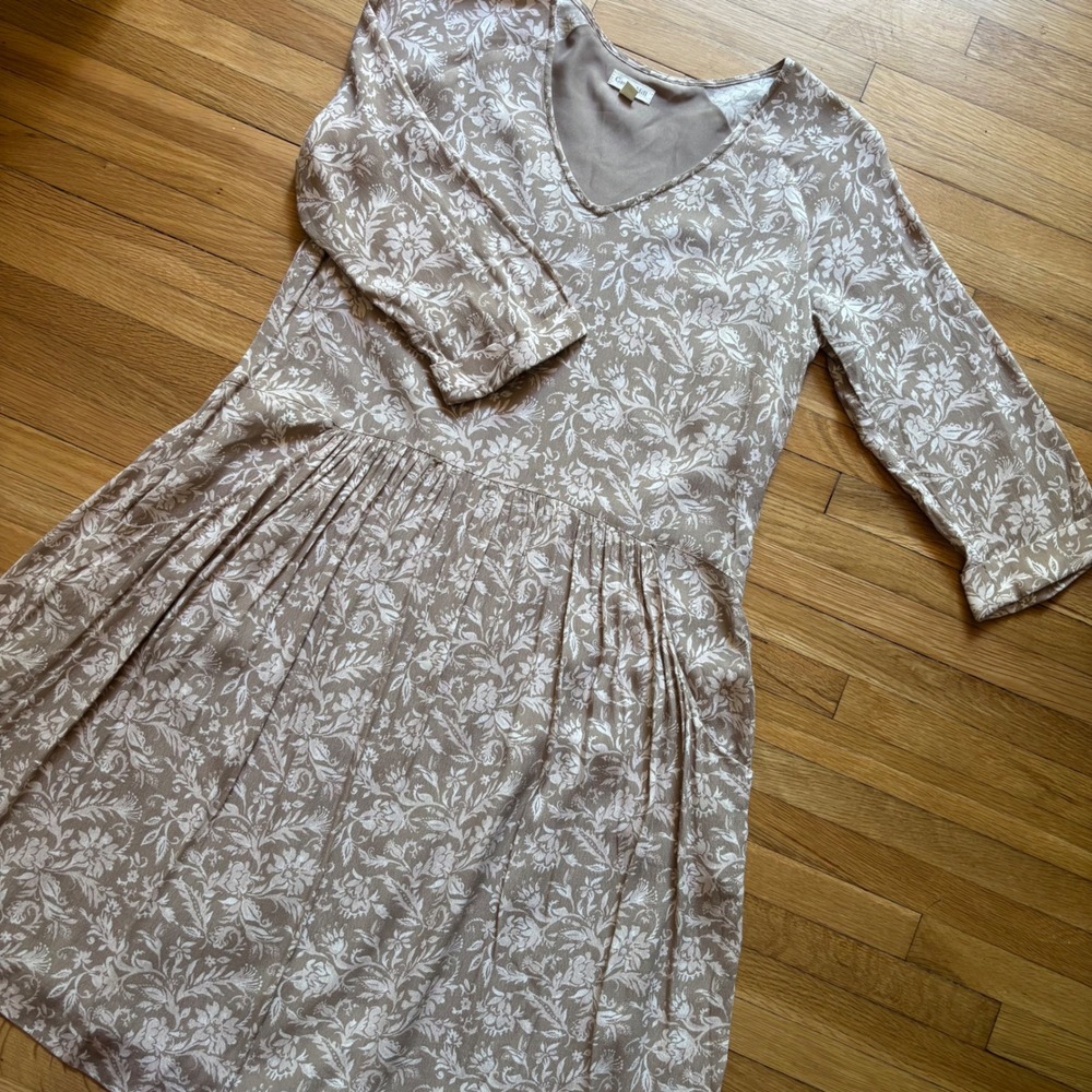 Garnet Hill Bohemian Dress Relaxed Womens 6 Floral Lagenlook Neutral‎ Pockets